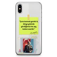 Apple iPhone X Kılıf Atatürk Caps Kadın Arka Kapak Koruma Desenli Full Koruyucu
