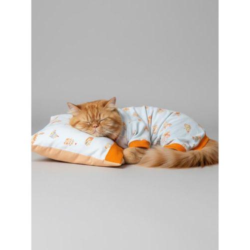 Cozy Meow Penye Kedi Tulum Yastık Uyku Takımı | Tüy Dökülmesini Azaltmaya Yardımcı | Yumuşak & Rahat Kedi Kıyafeti
