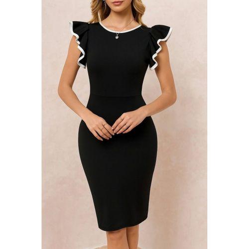 Kadın Kısa Kollu Bisiklet Yaka Yırtmaçlı Ithal Krep Elbise