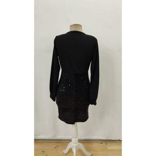 Kadın Uzun Kollu Kruvaze Yakalı üst Ithal Krep Alt Pulpayetli Mini Ithal Krep Elbise