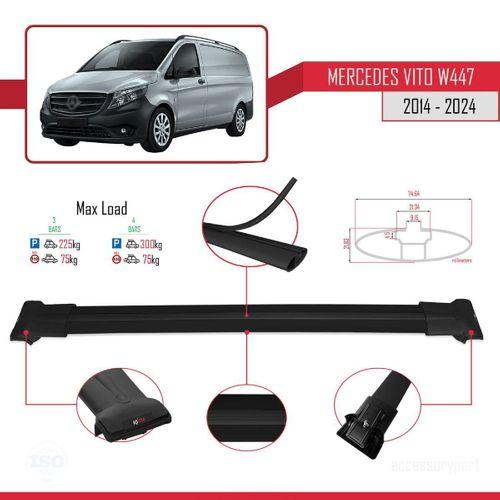 Mercedes Vito (W447) 2014 ve Sonrası ile uyumlu FLY Model Ara Atkı Tavan Barı SİYAH 3 ADET BAR