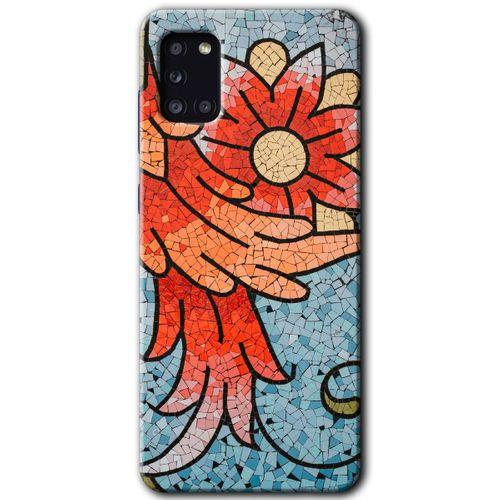 MRCİLETİSİM Samsung Galaxy A31 Kılıf Kapak - Mozaik Çiçek +Hayalet Ekran Yandan Gözükmez