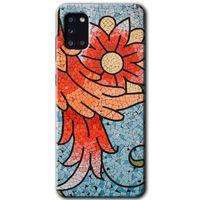 MRCİLETİSİM Samsung Galaxy A31 Kılıf Kapak - Mozaik Çiçek +Hayalet Ekran Yandan Gözükmez