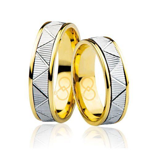 Sarı Beyaz Zigzag Altın Alyans 4004-1