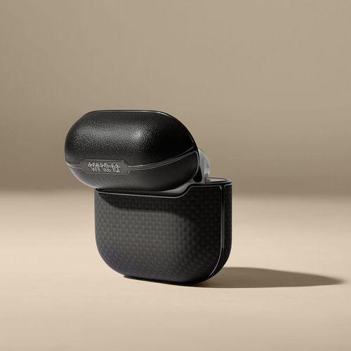 Apple Airpods Pro 2 Kılıf 1500D Aramid Fiber Pitaka Ultra-Slim Classic Serisi Black-Grey Twill Kapak