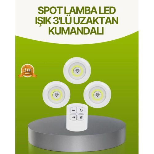 Uzaktan Kumandalı 3 Lü Kablosuz Led Spot Lamba Seti Yapışkanlı Pratik Kullanım
