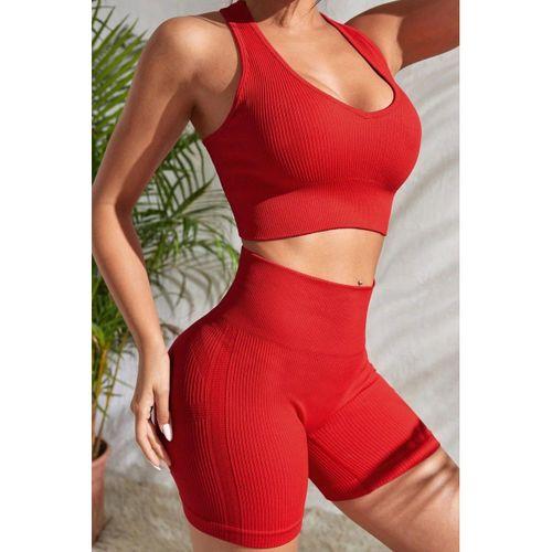 Kadın Kırmızı Yüksek Bel Çapraz Sırt Detaylı Şortlu Gecelik Takım
