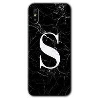 Xiaomi Redmi 9A Kılıf Baskılı Arka Kapak - Siyah Mermer Desenli S Harfi +Tam Ekran Koruyucu