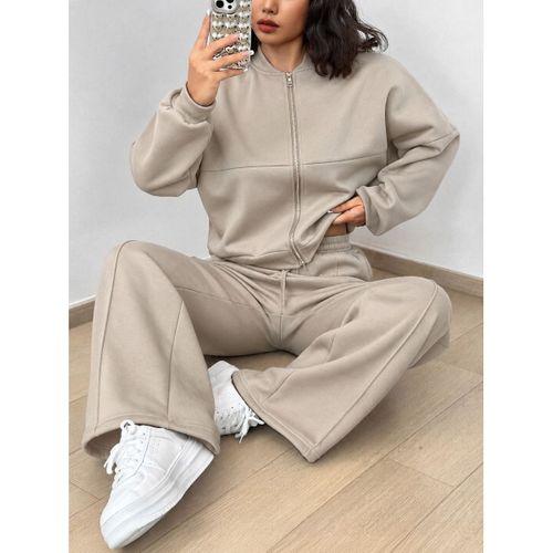 Kadın Uzun Kollu önden Fermuarlı Modal Bluz Ve Pantolon Ikili Takım