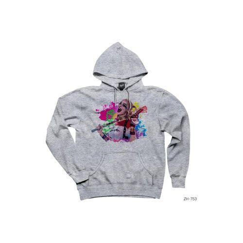 Suicide Squad Harley Quinn Happy Gri Kapşonlu Sweatshirt Hoodie