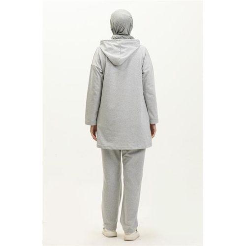 Kapşonlu Sweat Eşofman Sade Basic Spor Takım - 03056.008 - Gri