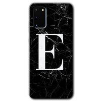 Samsung Galaxy S20 HD Baskılı Kılıf + 9D Tam Ekran Koruyucu - Siyah Mermer Desenli E Harfi