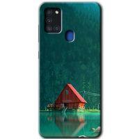 MRCİLETİSİM Samsung Galaxy A21s Kılıf HD Desen Baskılı Arka Kapak + Temperli Cam - House In Woods