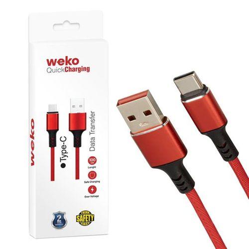 Weko WK-22024 USB To Type-C Örgülü Kırmızı Telefon Şarj Kablosu