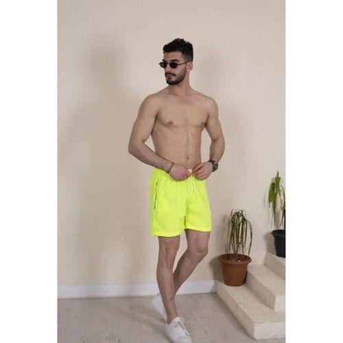 Erkek Deniz Şortu Fermuarlı Cepli File Astarlı - Neon Yeşili