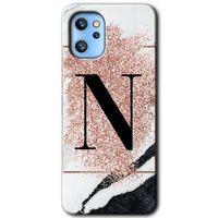 Reeder S19 Max Pro Kılıf HD Desen Baskılı Arka Kapak - Pembe Mermer Desenli N Harfi