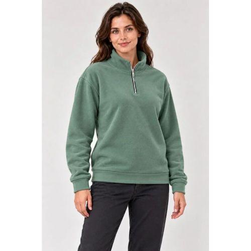 Polar Dik Yaka Yarım Fermuarlı Uzun Kollu Regular Fit Kışlık Sweatshirt - Mint Yeşili
