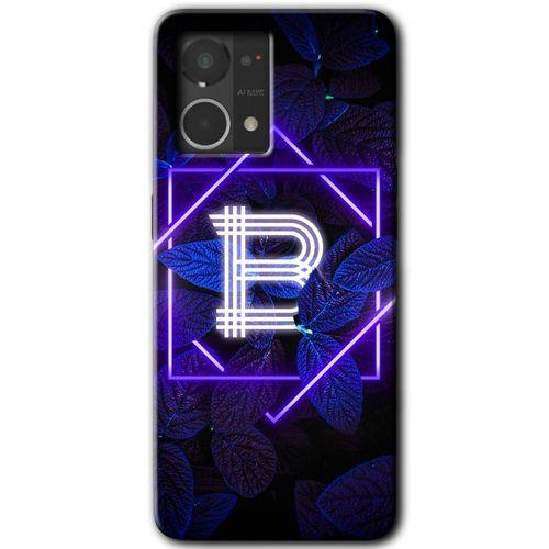 Oppo Reno 7 4G Kılıf HD Desen Baskılı Arka Kapak - Dark Neon Yaprak B Harfi + Kırılmaz Cam