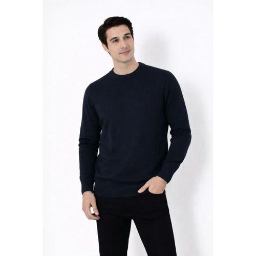 Erkek Bisiklet Yaka Triko Kazak Yumuşak Dokulu Pamuklu Ince Dokuma, Uzun Kollu Rahat Regular Kalıp - Lacivert