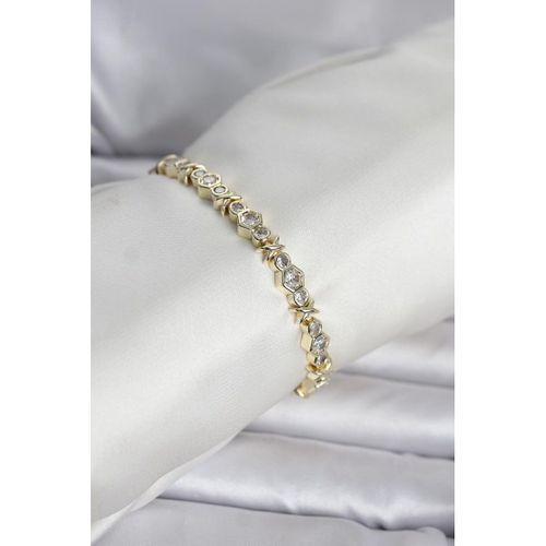 Pirinç Gold Renk Petek Model Zirkon Taşlı Kadın Bileklik