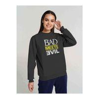 Bad Meets Evil Logo Baskılı Füme Antrasit Kadın Sweatshirt