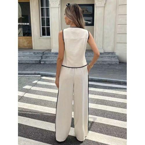 Kadın Kolsuz önü Düğmeli Yelek Ve Pantolon Ikili Takım