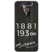 Galaxy A80 Kılıf HD Desen Baskılı Arka Kapak - Atatürk Ahşap İmza + Kırılmaz Cam