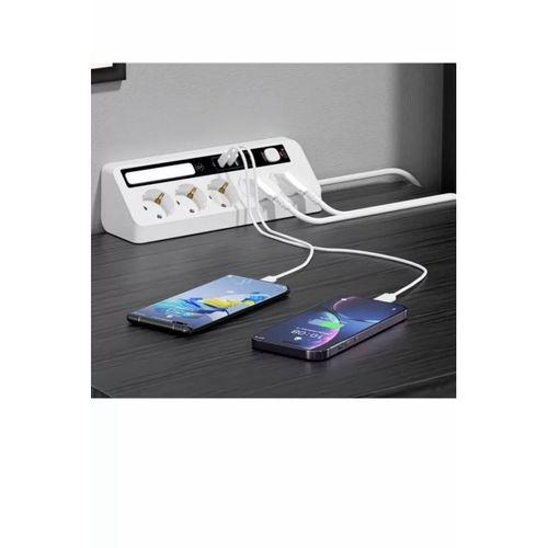 5’li Akım Korumalı Priz 2500w | 2 Usb + 2 Type-c Hızlı Şarj | Led Gece Lambalı | Dokunmatik Beyaz