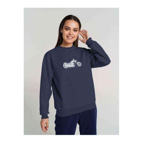 Motorsiklet Baskılı Indigo Mavi Kadın Sweatshirt