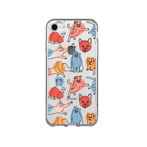 iPhone 7 Sevimli Kedi Figürleri Desenli Premium Şeffaf Silikon Kılıf