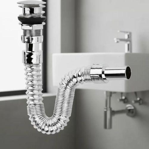 Krom Basmalı Sifon -körüklü Sifon Bas Stoplu Lavabo Mutfak Sifonu-paslanmaz