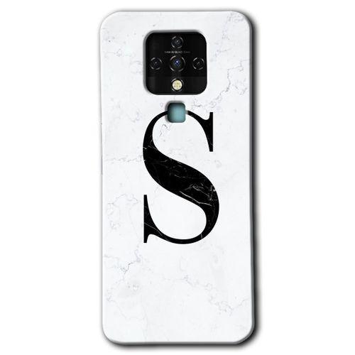 Tecno Camon 16 HD Baskılı Kılıf + 9D Tam Ekran Koruyucu - Beyaz Mermer Desenli S Harfi