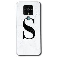Tecno Camon 16 HD Baskılı Kılıf + 9D Tam Ekran Koruyucu - Beyaz Mermer Desenli S Harfi