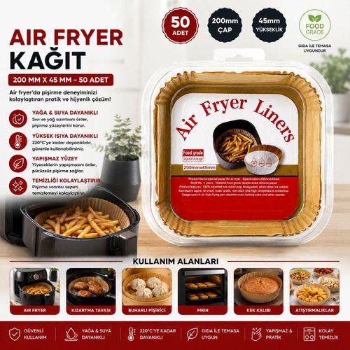 Air Fryer Kağıt Pişirme Kalıbı (Kare, Taban 20cm, Kenar 4.5cm) 50'li