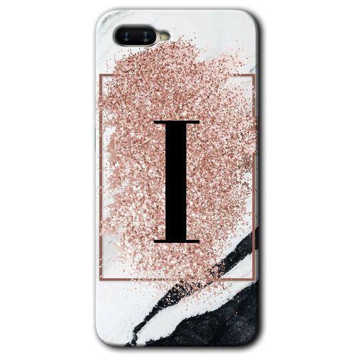 MRCİLETİSİM Oppo Rx 17 Neo Kılıf HD Desen Baskılı Arka Kapak + Temperli Cam - Pembe Mermer Desenli I Harfi