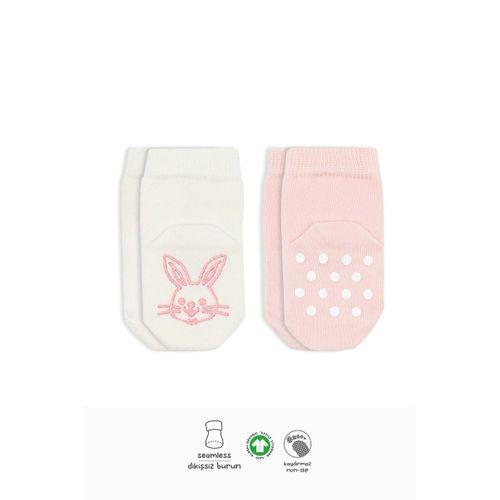 Bistyle Hayvan Figürlü Kaymaz Soket Çorap 2'Li BS10104 Pembe Ekru
