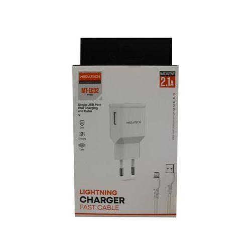 Megatech Ec02 Model 2.1a Lightning Usb Kablo + Ev Şarj Adaptörü Hızlı Şarj