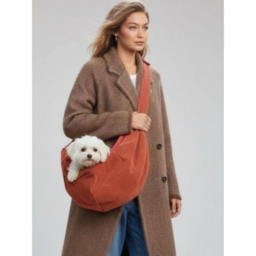 Pastel Turuncu Güderi Dokulu Köpek Taşıma Çantası – Emniyet Kemerli