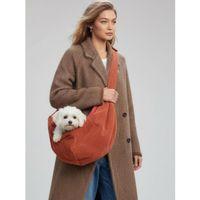 Pastel Turuncu Güderi Dokulu Köpek Taşıma Çantası – Emniyet Kemerli