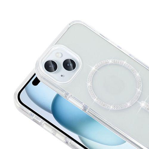 Apple iPhone 15 Plus Kılıf Taşlı Tasarım M-safe Şarj Özellikli Zore Koment Silikon Kapak