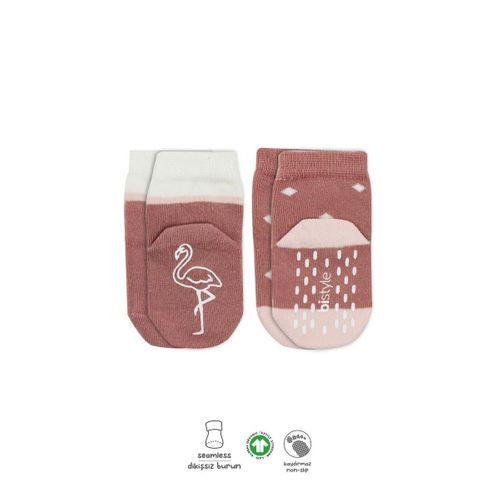 Bistyle Hayvan Figür Kaymaz Kız Soket Çorap 2'Li BS10120 Pudra