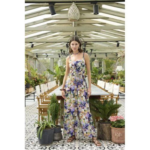 Çiçek Ve Yaprak Desenli İp Askılı Tulum