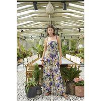 Çiçek Ve Yaprak Desenli İp Askılı Tulum