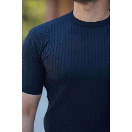 Erkek Bisiklet Yaka örgü Desenli Kısa örme Triko Kısa Kollu T-shirt