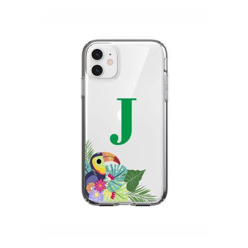 Yeşil Papağan J Harfli iPhone 11 Şeffaf Kılıf