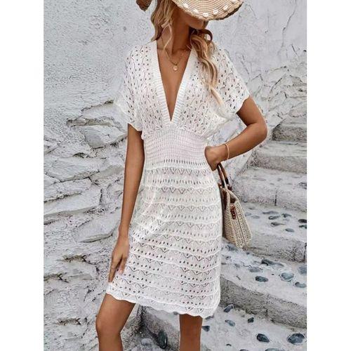 Kadın Kısa Kollu V Yakalı örme Triko Elbise