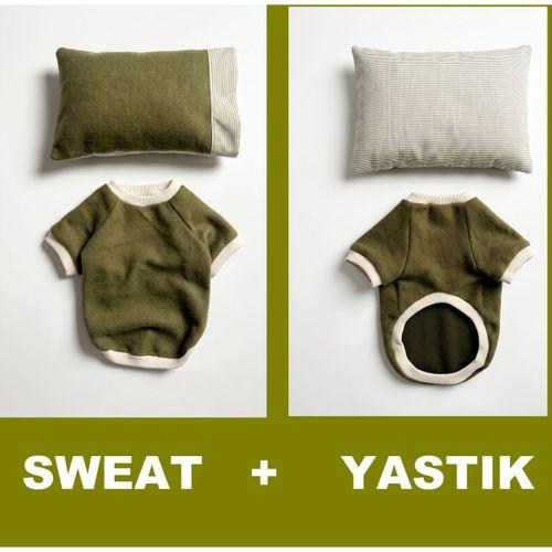 Natura Cozy Pati & Yastık | Nefti Yeşil Polar Köpek Sweatshirt ve Mini Yastık | 3 Parça