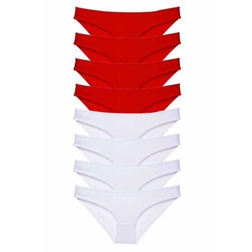 8 adet Süper Eko Set Likralı Kadın Slip Külot Kırmızı Beyaz