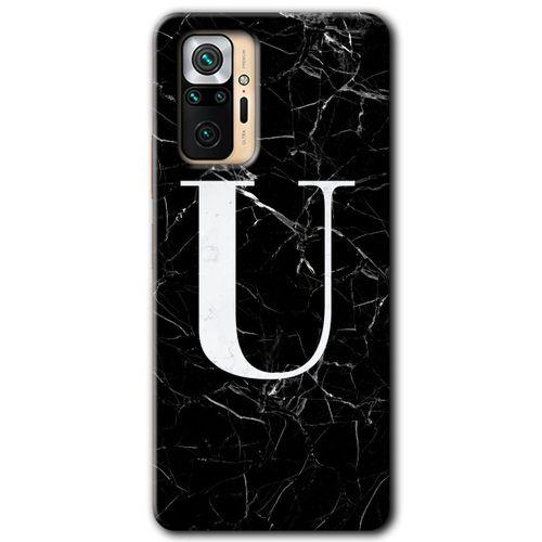 Xiaomi Redmi Note 10 Pro Kılıf Baskılı Kapak - Siyah Mermer Desenli U Harfi +Tam Kaplayan Mat Seramik