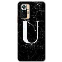 Xiaomi Redmi Note 10 Pro Kılıf Baskılı Kapak - Siyah Mermer Desenli U Harfi +Tam Kaplayan Mat Seramik